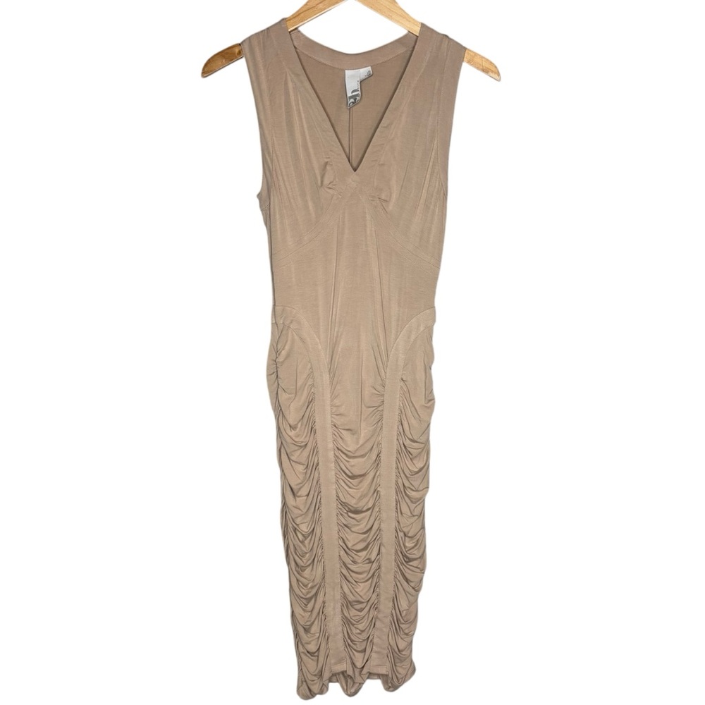 2B.Rych Dress Cream Ruched Sheath Midi Dress body con women’s size small